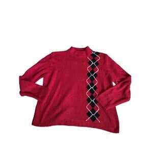 Vintage Teddi Red Argyle Knit Sweater PXL